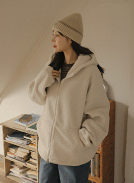 Maternity*Fluffy fleece two-way hoodies zip up