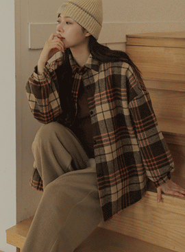 Maternity*Tom fur lining check shirt