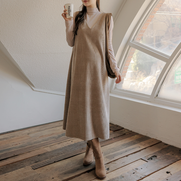 <b>[Layered Craftsman Item]</b> [S-made] Maternity* Winter Velour Ribbed Layered Maternity Dress