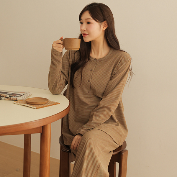 [S-made] Nursing Clothes* Striped Warm Peach Dual-Use Set (Nursing Suitable)