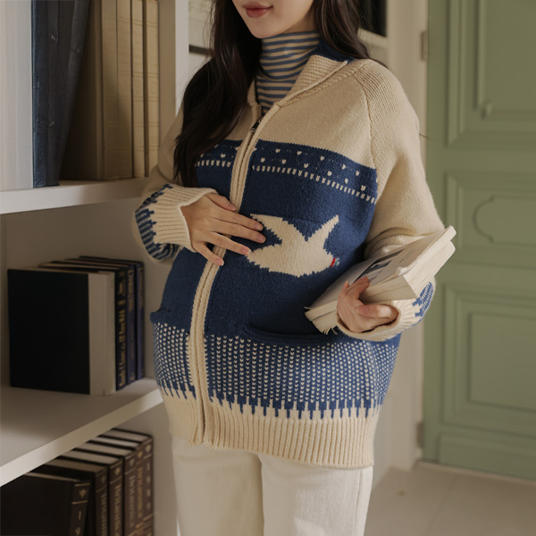 Maternity*Bird Knit Zip-up