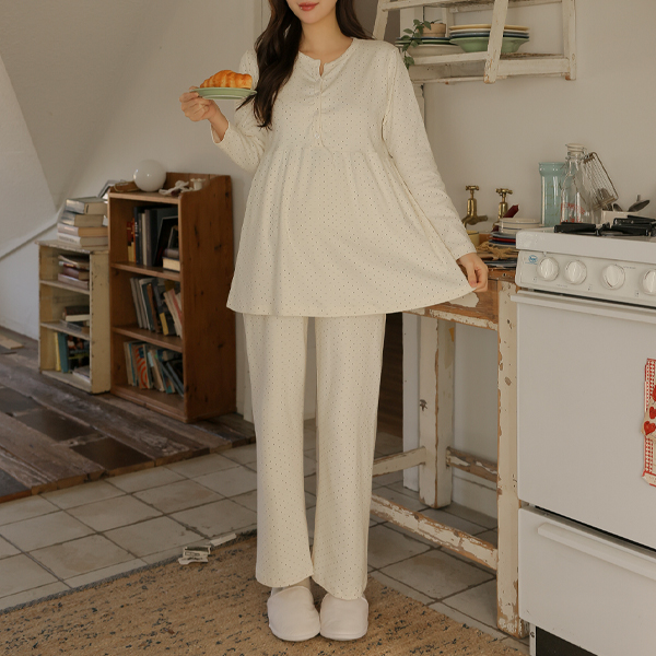 [S-made]Maternity*Mini Dot Top and Bottom Set (Nursing Available)