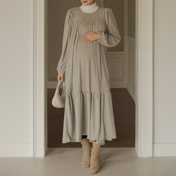 Maternity*Golden round shirring maternity dress