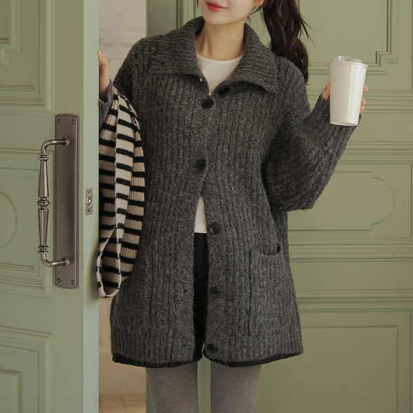 Maternity*Over-high neck button cardigan
