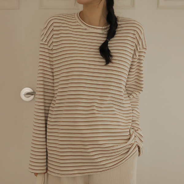 Maternity*Soft fleece striped loose t-shirt