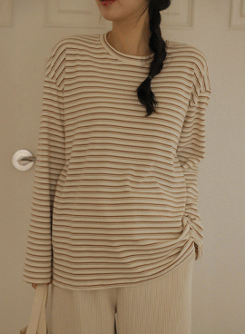 Maternity*Soft fleece striped loose t-shirt