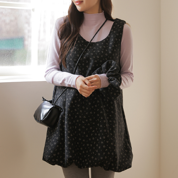 Maternity*Flower Balloon Layered One-Piece Set (Early to Middle Childhood/Newborn Mom/Knit + Scrunchie Set)