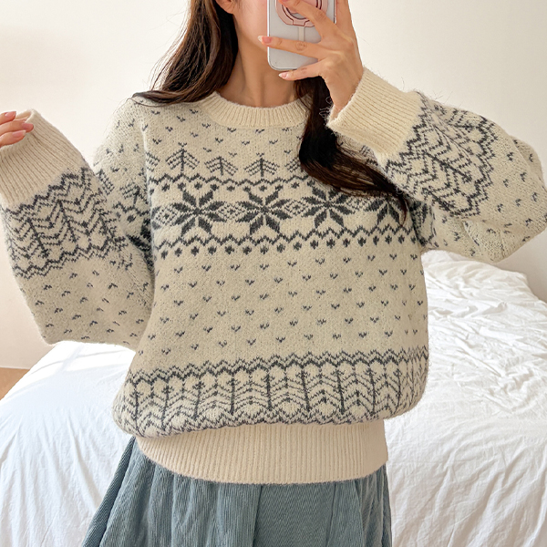 Maternity*Forest Snowflake Round Knit