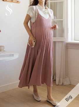 [S-made] Maternity*Piano Pleated Strap Maternity Dress
