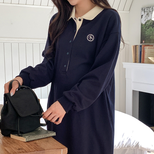 Nursing clothes*Embroidered collar color blocking 10-second nursing one-piece (for pregnant women)