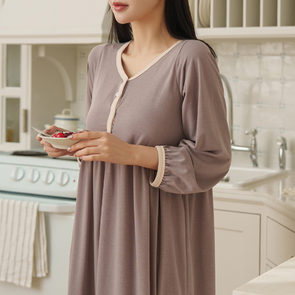 Maternity*Home Color Line Maternity One-Piece (Nursing-Friendly) (Long-sleeve/Short-sleeve)