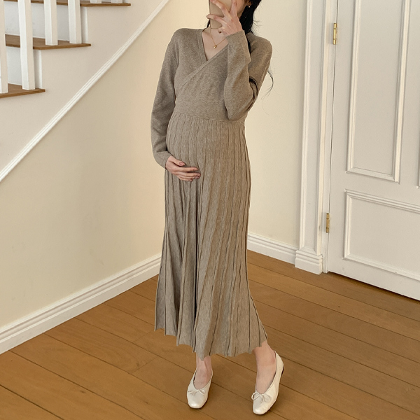Maternity*Lily Wrap Pleated Adjustable Maternity Dress (Nursing Possible)