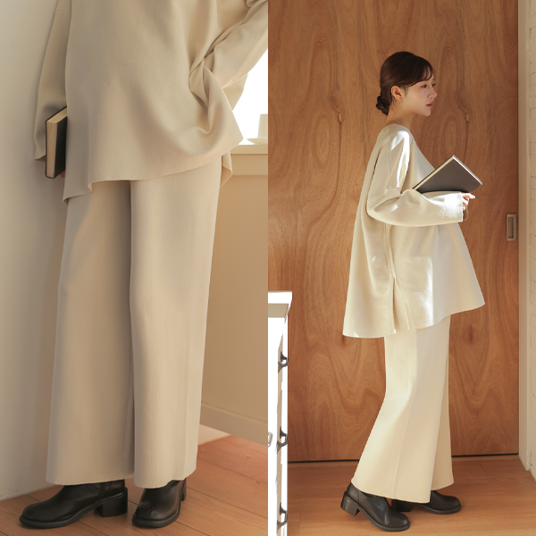 Maternity*V-neck knit top and bottom set (early and middle school/new mothers)