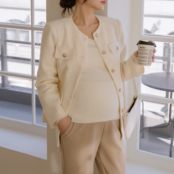 Maternity*Gold Button Half-Waisted Jacket