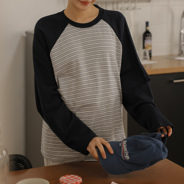 Maternity*Striped Color Block Nagrang T-shirt