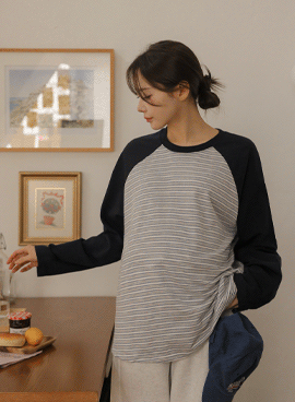 Maternity*Striped Color Block Nagrang T-shirt