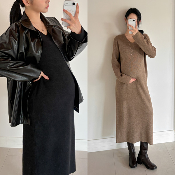 Maternity*Bokashi V-knit maternity dress