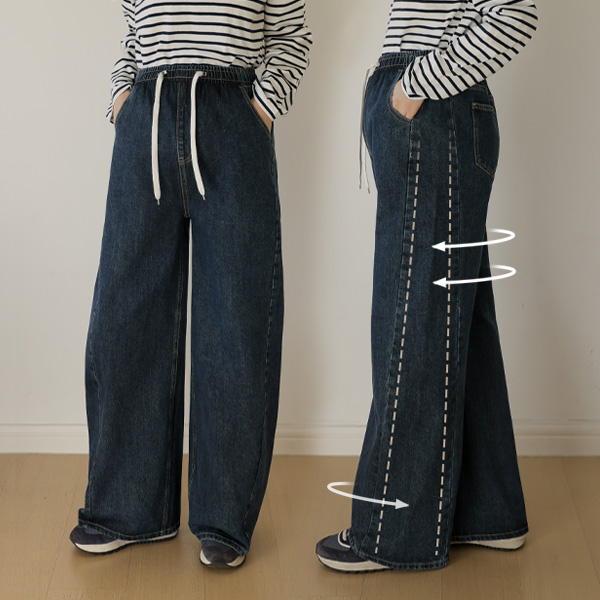 <b>[Opening Special]</b> <b>[Daily Pants/Wide Fit/Line Correction]</b> [S-made] Maternity*Optical Illusion Cut Wide Maternity Jeans