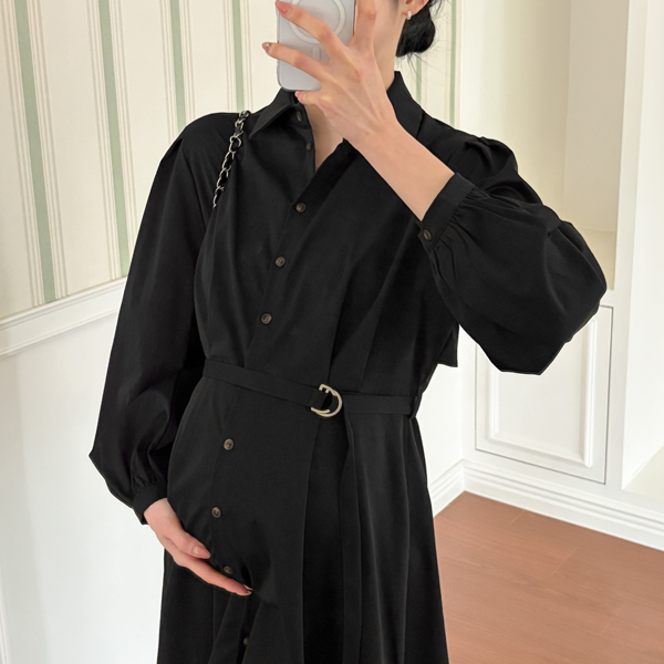 Maternity*Trench Pintuck Shirt Maternity Dress (BeltSET)