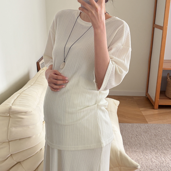 Maternity*Shirring side short-sleeved spandex t-shirt