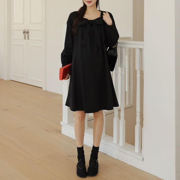 <b>[Opening Special]</b> <b>[Neat Fit/Lovely]</b> [S-made] Maternity* Big Ribbon Point Midi Length Maternity Dress