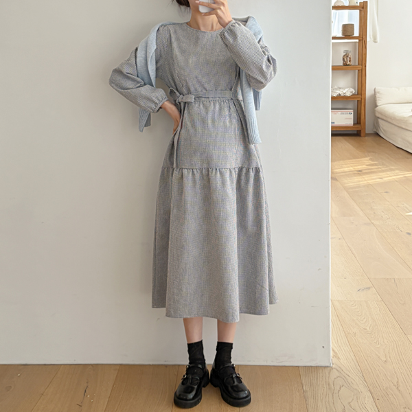 <b>[Adjustable fit/cancan fit]</b> [S-made] Maternity* Checked strap adjustable maternity dress