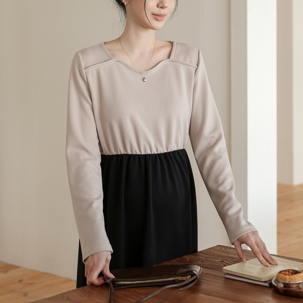 <b>[Extremely strong spandex/firm fit]</b> [S-made] Maternity*Diamond square neck maternity dress