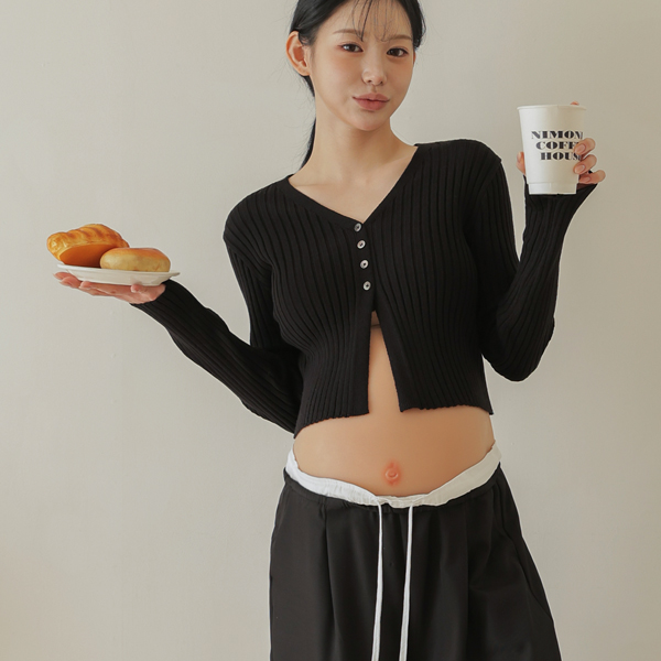 Maternity*Cropped ribbed knit cardigan (full-term/weekly photoshoot)