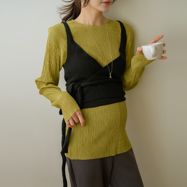 Maternity*Wrinkle-free pleated long-sleeved T-shirt