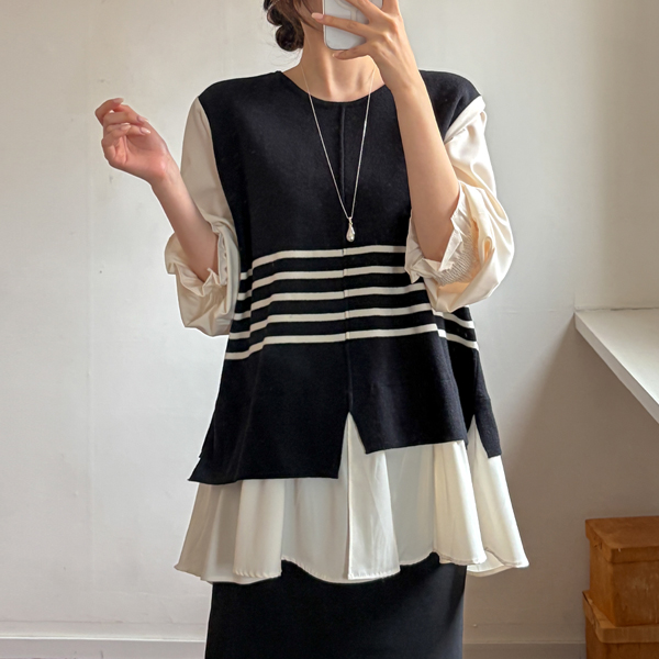 Maternity*Single knit mix maternity blouse