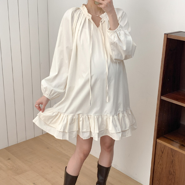 Maternity*Pin-tuck frill mini dress