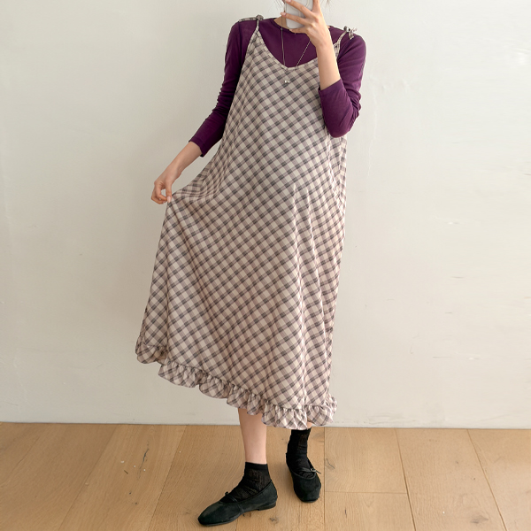 <b>[Limited Time Sale]</b> <b>[layered]</b> [S-made] Maternity*Check Frill Flowy Layered Maternity Dress