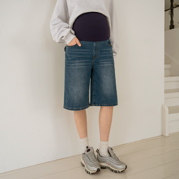 <b>[Opening Special]</b> <b>[🌷Bermuda Shorts/Jean Shorts]</b> [S-made] Maternity* Reverse Pocket Washed 5/8 Length Maternity Jeans