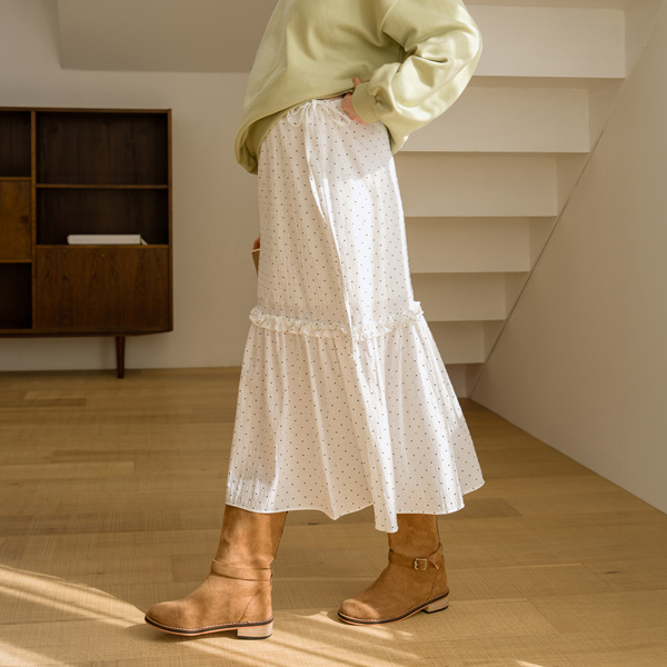 Maternity*Dot Frill Adjustable Strap Skirt (Postpartum Use)