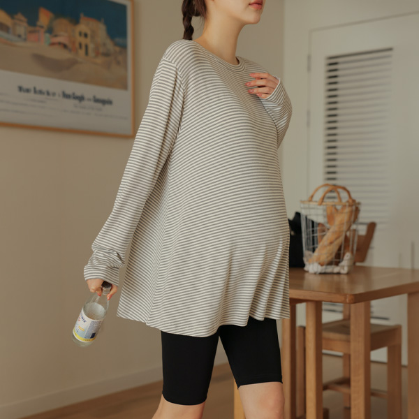 <b>[Cover Fit/Good Stretch/Lightweight]</b> [S-made] Maternity* Lightweight Cover Fit Striped Maternity T-shirt