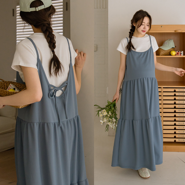 Maternity*Back Ribbon Bustier Tiered Maternity Dress