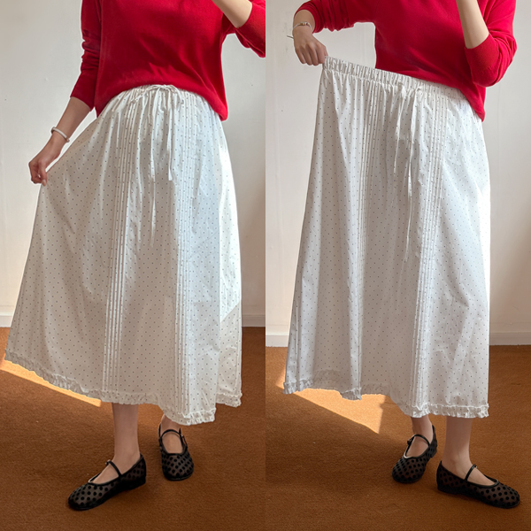 Maternity*Petit Dot Frill Elastic Waist Skirt (Early to Mid-Pregnancy / New Moms)