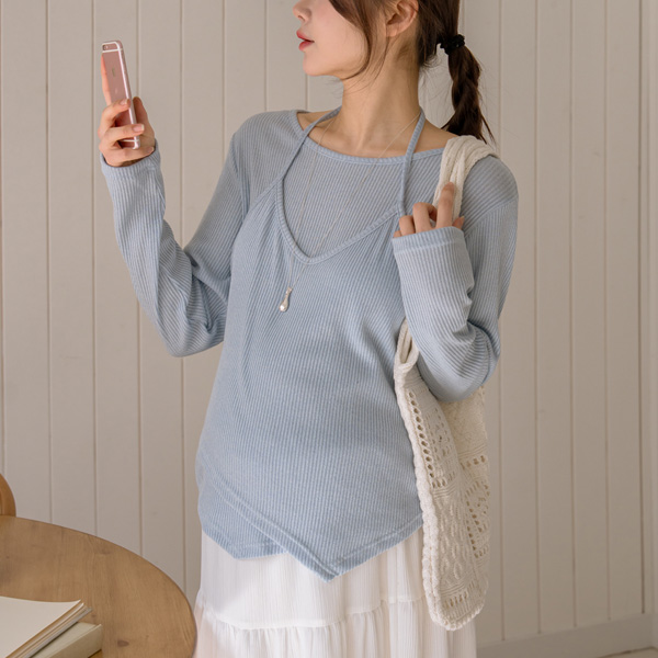 Maternity*Halter Asymmetrical Layered Tee