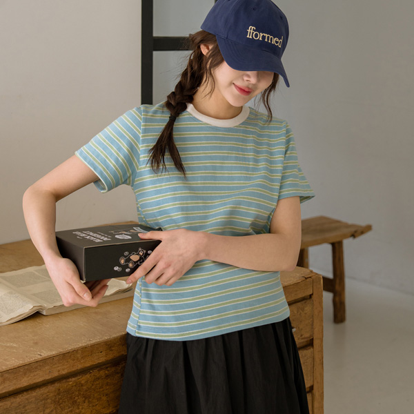 Maternity*Tommy Stripe Semi-Crop T-shirt