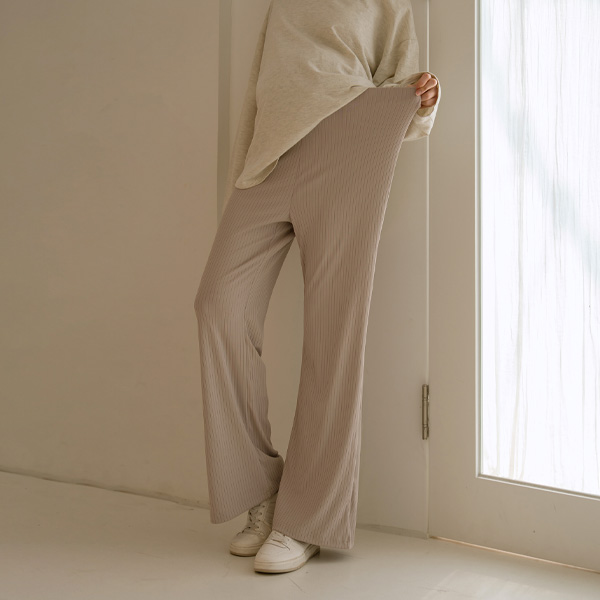 Maternity* Stretch Ribbed High-Waisted Semi-Bootcut Maternity Pants