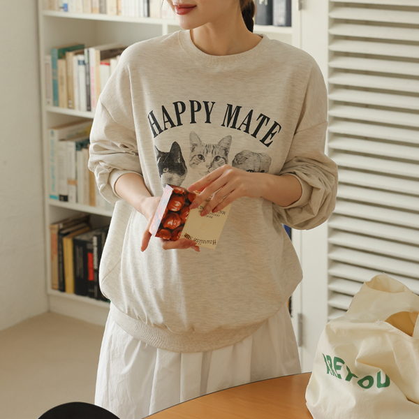 Maternity*Happy Cat Loose Fit Man to Man