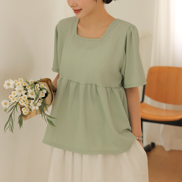 Maternity*Square Strap Baby Doll Wrinkle Blouse