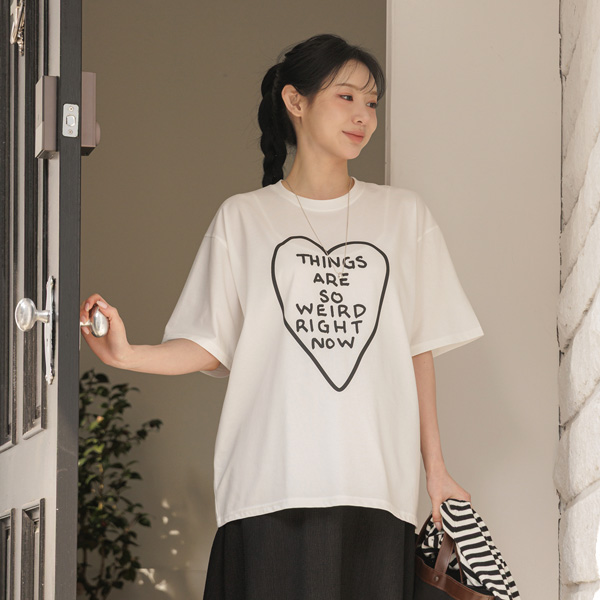 Maternity*Heart Lettering Loose Short Sleeve T-shirt