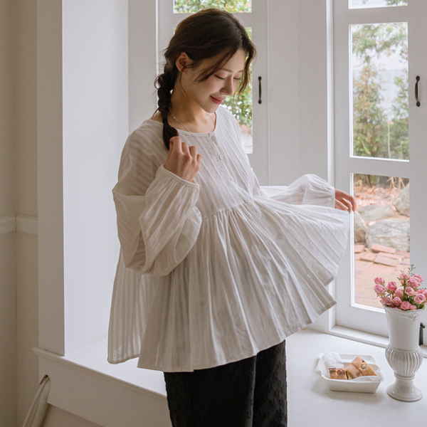 Maternity*Rough Shirring Volume Blouse