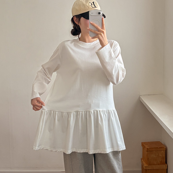 <b>[Machine Dry OK/No Deformation/Washable]</b> S-made] Maternity* Shape-Resistant Frill Layered Maternity T-Shirt