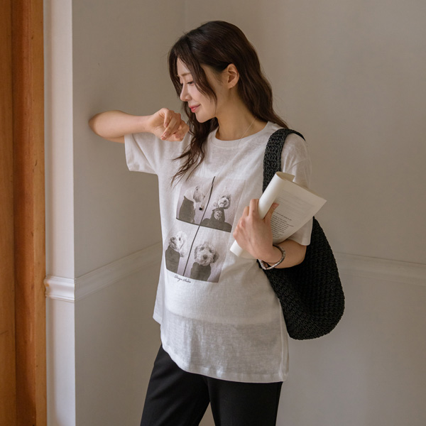 Maternity*Poodle Four-Cut Loose Fit Short Sleeve T-shirt