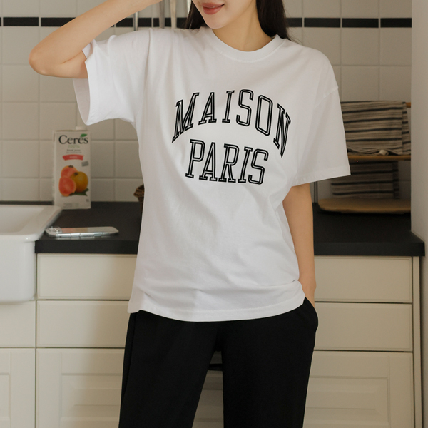 Maternity*Paris Lettering Short Sleeves T-shirt