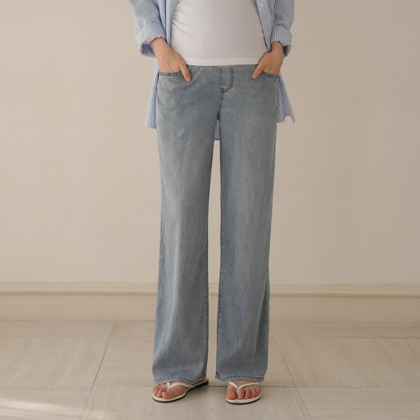 <b>[Light Summer Denim / Over 3,000 Sold]</b> [S-made] Maternity*Lyocell Semi-Wide Maternity Jeans