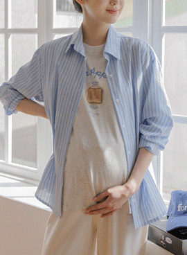 Maternity* Mono Loose Fit Striped Shirt