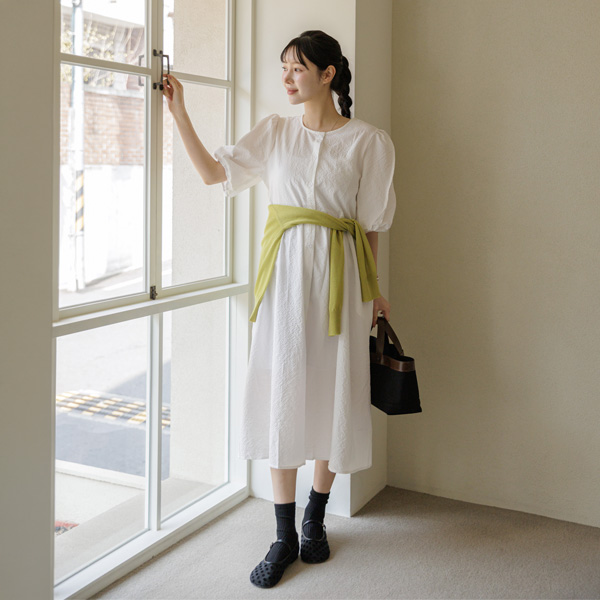 Maternity*Breeze Pin Tuck Puff Long one piece